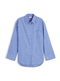 Bluza 'Oversized Fit Stripe Shirttail Hem' kraljevo modra / bela