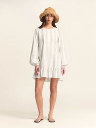 Obleka 'LIANE MINI DRESS' bež / svetlo modra / bela
