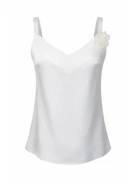 REGINA FASHION Top 'V-Neck Satin Top with 3D Flower Detail' bela
