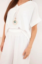 Kesi Woski Set with necklace blouse + pants white
