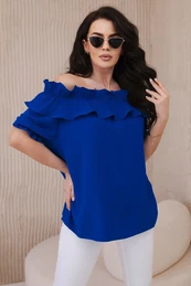 Spanish blouse with decorative ruffle cornflower blue