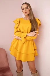 Dress with vertical mustard ruffles