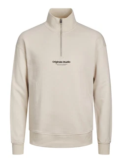 Jack & Jones Sweatshirt JORVesterbro Quarter Zip beige/schwarz Jack & Jones Sweatshirt JORVesterbro Quarter Zip beige/schwarz