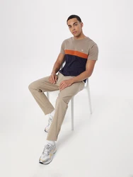 iriedaily T-Shirt Court dunkelbeige/navy/dunkelorange/weiß
