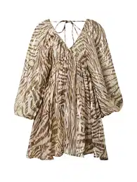 Šaty 'Georgette' béžová / hnědá / zlatá