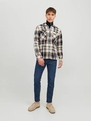 JACK & JONES Hemd JJEddie Overshirt navy / braun / weiß