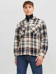 JACK & JONES Hemd JJEddie Overshirt navy / braun / weiß