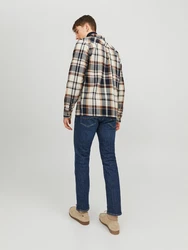 JACK & JONES Hemd JJEddie Overshirt navy / braun / weiß