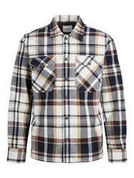 JACK & JONES Hemd JJEddie Overshirt navy / braun / weiß