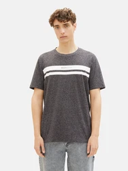 TOM TAILOR DENIM T-Shirt mit Print und Logoprint schwarzmeliert/weiß