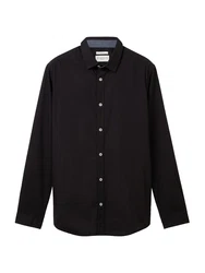 TOM TAILOR Hemd Langarmhemd STRETCH POPLIN Schwarz/Hellblau/Rot
