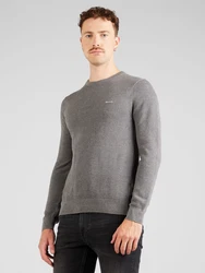 Gant Rundhalspullover Pique-Strickpullover Grau