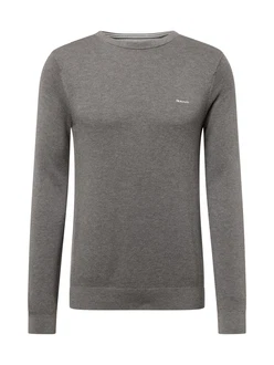 Gant Rundhalspullover Pique-Strickpullover Grau