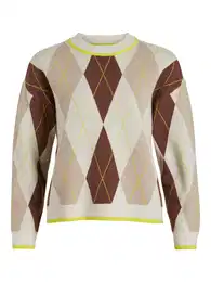 Svetr 'ARGIE' starobéžová / tmavě hnědá / limone / bílá