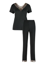 Pyžamo zlatá / šedá / červená