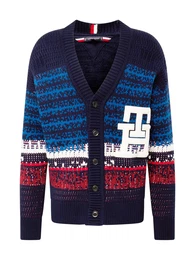 Strickjacke dunkelblau / feuerrot / dunkelrot / wei