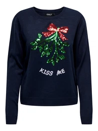 Pulover 'XMAS MISTLETOE' noćno plava / zelena / crvena / bijela