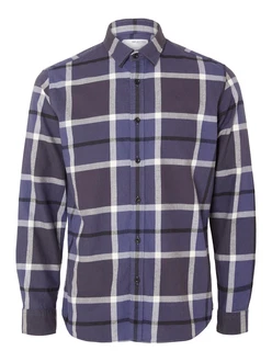 SELECTED HOMME Hemd 'Regowen' indigo/dunkellila/weiß