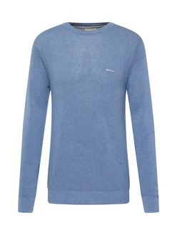 Gant Rundhalspullover Pique-Strickpullover jeansblau melange