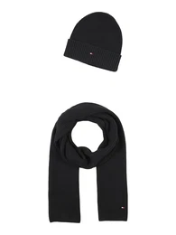 Set: Mütze mit Schal feuerrot / schwarz / weiß