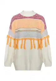 Pulover 'Eyota' siva melange / narančasta / tamno crvena / vuneno bijela