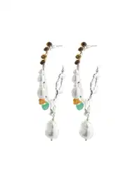 Náušnice 'Force' hnědá / zelená / stříbrná / bílá