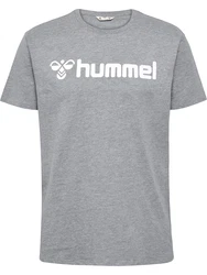 hummel T-Shirt Regular Fit Stretch Rundhalsausschnitt Logo (7928) graumeliert/weiß