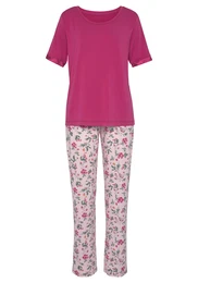 Pyžamo 'Summer' tmavě zelená / cyclam / mandarinkoná / světle růžová / bílá