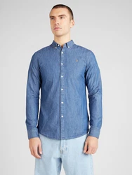 FARAH Hemd blau denim / braun