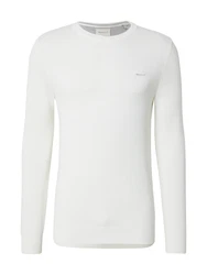 Gant Rundhalspullover Pique-Strickpullover Weiß/Creme/Khaki/Grau