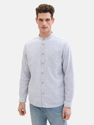 TOM TAILOR Hemd Langarmshirt taubenblau/wei