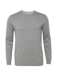 s.Oliver Rundhalspullover Basic mit gesticktem Logo auf der Brust graumeliert