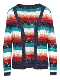 Kardigan marine modrá / oranžová / červená / bílá