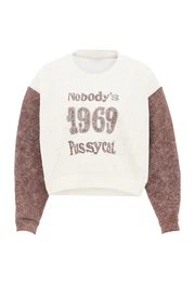 Sweater majica smeđa / vuneno bijela