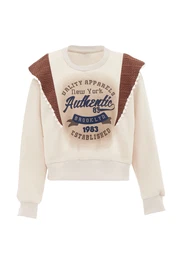 Sweater majica bež / mornarsko plava / smeđa / bijela