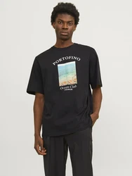 JACK & JONES T-Shirt Ocean Club Photo Print SS TEE beige / hellblau / schwarz / wei