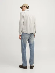 JACK & JONES Hemd JJESummer LINEN BLEND SHIRT LS SN grau/weiß