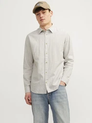 JACK & JONES Hemd JJESummer LINEN BLEND SHIRT LS SN grau/weiß