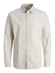 JACK & JONES Hemd JJESummer LINEN BLEND SHIRT LS SN grau/weiß