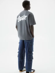 Pull&Bear T-Shirt dunkelgrau/weiß