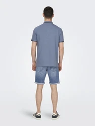 Only & Sons Poloshirt/ T-Shirt Fletcher taubenblau/schwarz