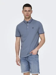 Only & Sons Poloshirt/ T-Shirt Fletcher taubenblau/schwarz