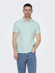 Only & Sons Poloshirt/ T-Shirt Fletcher pastellblau/weiß