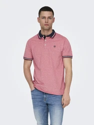 Only & Sons Poloshirt/ T-Shirt Fletcher dunkelblau/rotmeliert/weiß