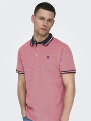 Only & Sons Poloshirt/ T-Shirt Fletcher dunkelblau/rotmeliert/weiß