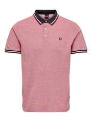 Only & Sons Poloshirt/ T-Shirt Fletcher dunkelblau/rotmeliert/weiß