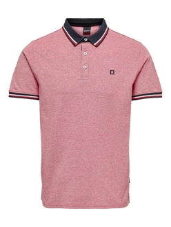 Only & Sons Poloshirt/ T-Shirt Fletcher dunkelblau/rotmeliert/weiß