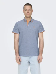 Only & Sons Poloshirt/ T-Shirt Fletcher blau/orange/weiß