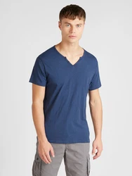 BLEND T-Shirt 'Ashton' Split Neck Tee dunkelblau
