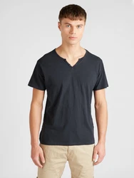 BLEND T-Shirt 'Ashton' Split Neck Tee schwarzmeliert